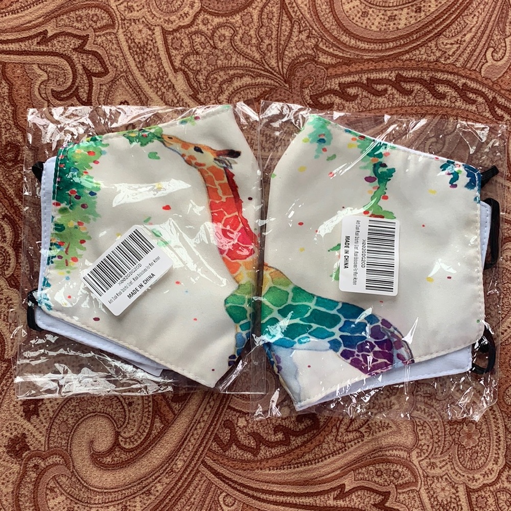 2 Rainbow Giraffe Face Masks NEVER OPENED